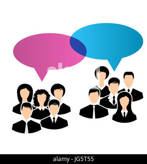 Abbildung Ikonen der Unternehmensgruppen teilen Sie Ihre Meinungen, Dialoge Sprechblasen- Stockfoto