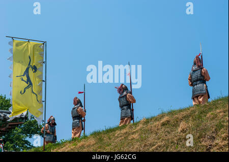 Wechsel der Wachablösung, Gongsanseong Burg, Gongju, Süd Chungcheong Provinz, Südkorea Stockfoto