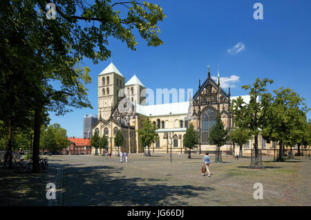 Kathedralkirche, Sankt-Paulus-Dom bin Domplatz von Münster, Westfalen, Nordrhein-Westfalen Stockfoto