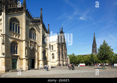 Sankt Paulus-Dom bin Domplatz, Hinten sterben Kirche St. Lamberti, Münster, Westfalen, Nordrhein-Westfalen Stockfoto