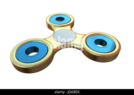 Bunte goldene Stahl Metall zappeln Finger Spinner Stress, Angst Relief Spielzeug 3d Illustration. Stockfoto