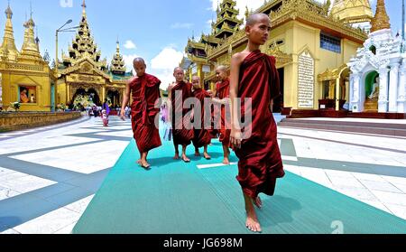 Burmesische Novizen zur Shwedagon Pagode in Yangon, Myanmar Stockfoto