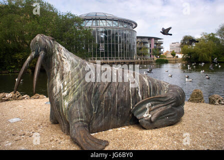 Walross-Statue im Sunderland Museum und Wintergärten Stockfoto