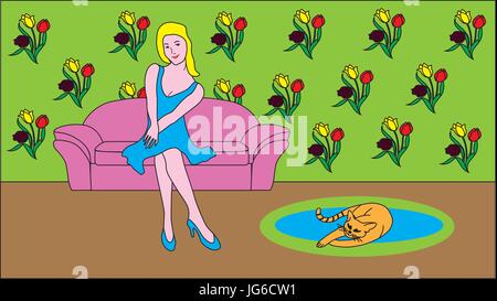 Süße wunderschöne Mädchen in wohnlicher Atmosphäre. Stock Vektor