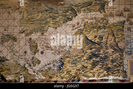 Real Alcázar. Salón de Los Tapices. Pano I El mapa Stockfoto