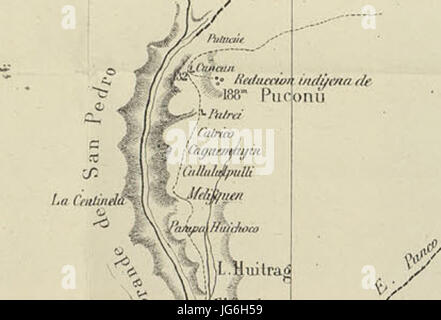 Reducción Indigena de Puconu En el Mapa De La Expedicion de Francisco Vidal Gormaz Stockfoto