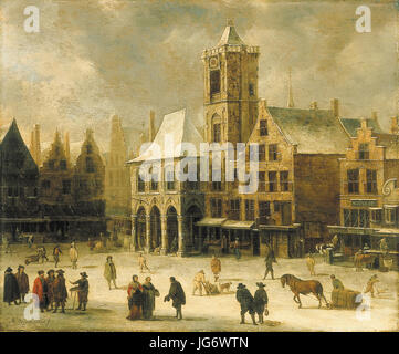 SA 2999-De Dam met Het Oude Stadhuis Gezicht Op de Dam Het Oude Stadhuis Bij Winter erfüllt Stockfoto