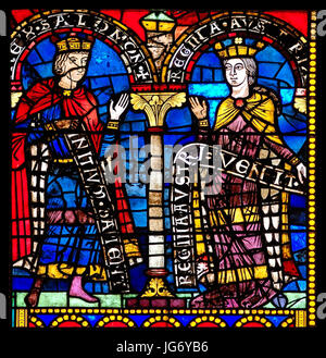 Salomon et la Reine de Saba, Vitrail Roman, Cathédrale de Strasbourg Stockfoto