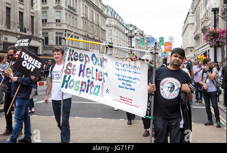 London, Vereinigtes Königreich - 1. Juli 2017: nicht einen Tag mehr. Ein Marsch fand im Zentrum von London zu protestieren, die Regierung anhaltende Sparmaßnahmen mea Stockfoto