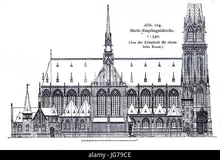 St. Mariä Empfängniskirche in Düsseldorf, 1894 Bis 1896, Dombaumeister Ludwig Becker aus Mainz, Längenansicht Stockfoto