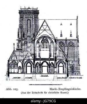 St. Mariä Empfängniskirche in Düsseldorf, 1894 Bis 1896, Dombaumeister Ludwig Becker aus Mainz, Querschnitt Stockfoto