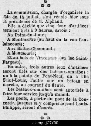 Passant un. -Les-Dit - Le Rappel - 17 Juni 1882 - Seite 2 - 1ère Colonne - Programm des Feux d'artifices du 14 Juillet 1882 À Paris Stockfoto