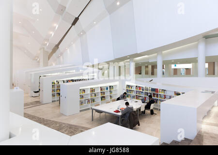 Menschen lernen in der Biblioteca de Galicia (Bibliothek von Galizien) entworfen von amerikanischen dekonstruktivistischen Architekten Peter Eisenman im Bereich der Cidade da Cultura de Galicia (Kulturstadt von Galizien) auf Monte Gaiás in Santiago De Compostela, Galicien, Spanien. Stockfoto