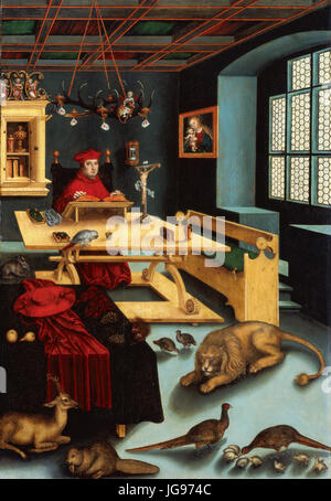 Lucas Cranach d. - Kardinal Albrecht von Brandenburg als Hieronymus Im Gehäus Stockfoto