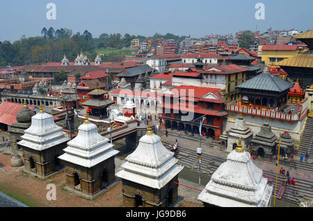 Blick auf Hindutempel Pashupatinath und Feuerbestattung Ghats in Khatmandu Stockfoto