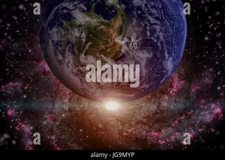 Sonnensystem - Planeten Erde. Die Erde ist der größte und dichteste der inneren Planeten. Es hat einen natürlichen Satelliten, den Mond. Elemente dieses Bild Fell Stockfoto