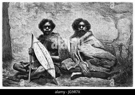 Alten gravierte Portrait der australischen Aborigines. Erstellt von Riou und Maurand nach Foto von unbekannter Autor, veröffentlicht am Le Tour du Monde, Paris, 1861 Stockfoto