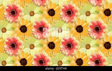 Vintage orange Dahlia gelben Sonnenblume wiederholt, dass schöne leuchtende gelbe rote orange Blüten nahtlose Tapete florales Design Aquarell Illu Hintergrund Stock Vektor