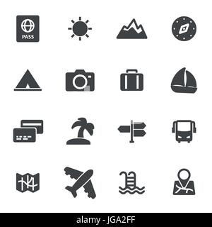 Vector schwarz Reisen Icons set Stock Vektor