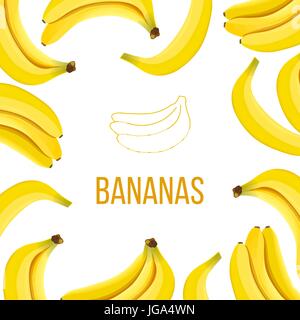 Haufen von reifen Bananen. Vektor-Karte. Ornament mit Text. Sommer Druck. Für Textilien, Dekoration, Verpackung, Food-Design, Restaurant, health care Produkte Stock Vektor