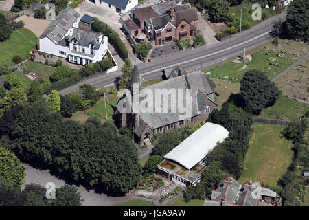 Luftaufnahme von St. Pauls Kirche, Helsby, Cheshire, UK Stockfoto