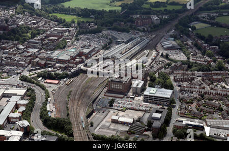 Luftbild des Bahnhofs Preston, Lancashire, UK Stockfoto