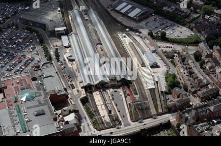 Luftbild des Bahnhofs Preston, Lancashire, UK Stockfoto