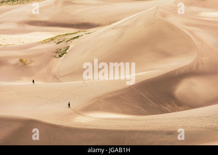 Besucher erkunden Great Sand Dunes National Park & vorbehalten; San Luis Valley; Colorado; USA; 44.246 Hektar & vorbehalten eine zusätzliche 41.686 Hektar Stockfoto