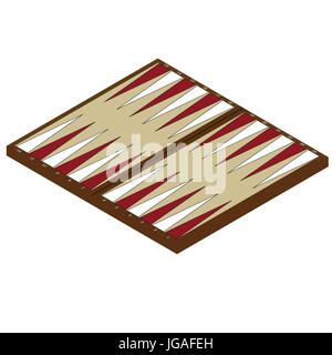 Vector Illustration isometrische Backgammon Holzbrett und Chips für Spiel. Brettspiel Stock Vektor