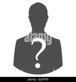 Vector Illustration männliche Silhouette Profilbild mit Fragezeichen auf dem Kopf. Unternehmer-Symbol. Unbekannte Person Konzept Stock Vektor