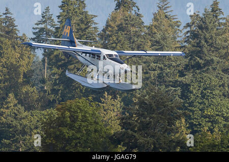 Harbour Air turbo Otter floatplane Annäherung an den Hafen von Vancouver, British Columbia, Kanada. Stockfoto