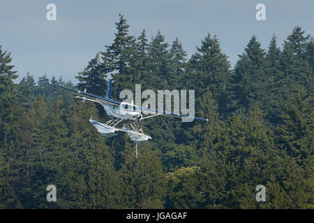 Seair Wasserflugzeuge Cessna 208 Caravan machen ihren Ansatz in der Vancouver Flughafen Harbour Wasser, British Columbia, Kanada. Stockfoto