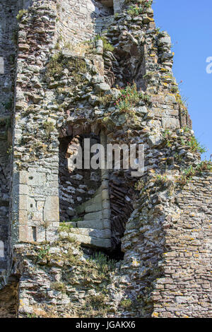 Wendeltreppe im Château de Regnéville, 14. Jahrhundert zerstörten Burg an Regnéville-Sur-Mer, Manche, Coutances, Normandie, Frankreich Stockfoto