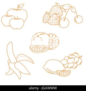 Niedliche Vektor-Illustration von Bio-Obst und Beeren.  Gesunde Ernährung Vektor-Konzept. Design für Banner, Poster oder Druck. Stock Vektor