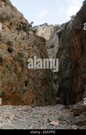 Aradena-Schlucht ist eine tiefe Kalkstein-Schlucht läuft aus der Lefka Ori oder weißen Berge bis in den Süden Kretas. Heutzutage ist es eine beliebte Wanderung Stockfoto