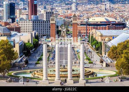 Plaça de Les Cascades, Placa Espanya und Tibidabo, Barcelona, Spanien Stockfoto