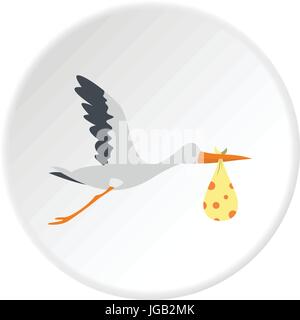 Fliegender Storch mit einem Bündel Symbol Kreis Stock Vektor