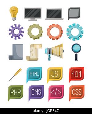 bunte Reihe von Ikonen Elemente der Web-Programmiersprachen Stock Vektor