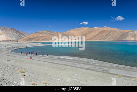 Besucher genießen am Pangong Lake, Ladakh, Indien Stockfoto