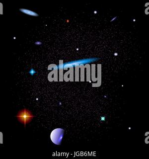 Abstrakten Raum-Hintergrund mit Galaxien, Sterne und Planeten-Vektor-illustration Stock Vektor
