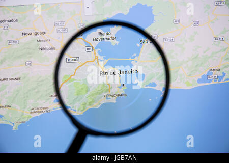 Karte von Rio de Janeiro auf Google Maps unter die Lupe. Rio de Janeiro ist die Hauptstadt des Staates Rio de Janeiro Stockfoto