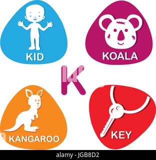 Niedliche Alphabet in Vektor. K-Brief für Kid, Koala, Känguru und Schlüssel Stock Vektor