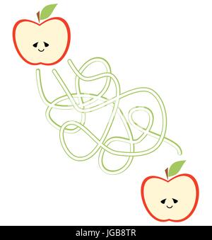 Cute cartoon Vector Illustration für Bildung Wege oder Labyrinth Spiel für Kinder im Vorschulalter mit Apple Stock Vektor