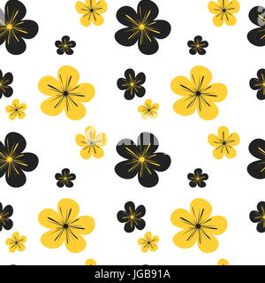 Bunte schwarz gelb Blumen nahtlose Vektor Muster hintergrund abbildung Stock Vektor