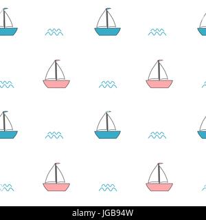 Niedliche Rosa und Blau cartoon Boote nahtlose Vektor Muster hintergrund abbildung Stock Vektor