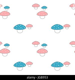 Cute cartoon blau rosa und weissen Pilz nahtlose Vektor Muster hintergrund abbildung Stock Vektor