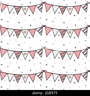 Cute schwarz weiß rosa Bunting nahtlose Vektor Muster hintergrund abbildung Stock Vektor