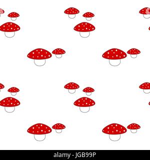 Cute rot cartoon Pilze auf weißem Hintergrund nahtlose Vektor Muster Abbildung Stock Vektor