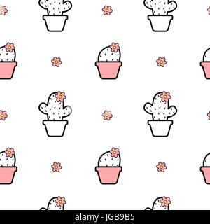 Schwarz Weiß Rosa Nahtlose vektor Muster Hintergrund Abbildung mit cartoon Cactus Stock Vektor