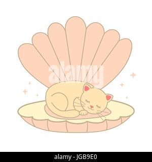 Cute cartoon cat Schlafen in der shell Vector Illustration Stock Vektor